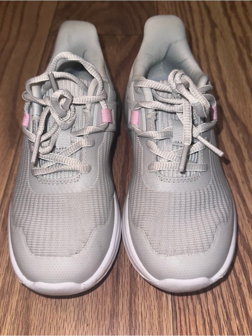 Light Gray Kids Athletic Sneakers with Pink Accent